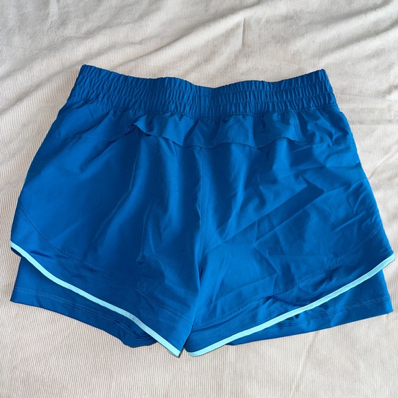 Blue & Turquoise Layered Athletic Shorts w/ Built In Spandex - Picture 2 of 4